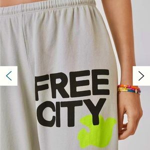 Freecity Light Gray Joggers with Black Logo and Neon Green Accent